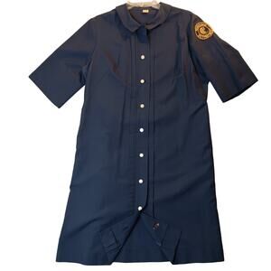 Vtg Hospitex Nurse Scrub Dress 42 Navy Blue Button Up Patch 50s 60s